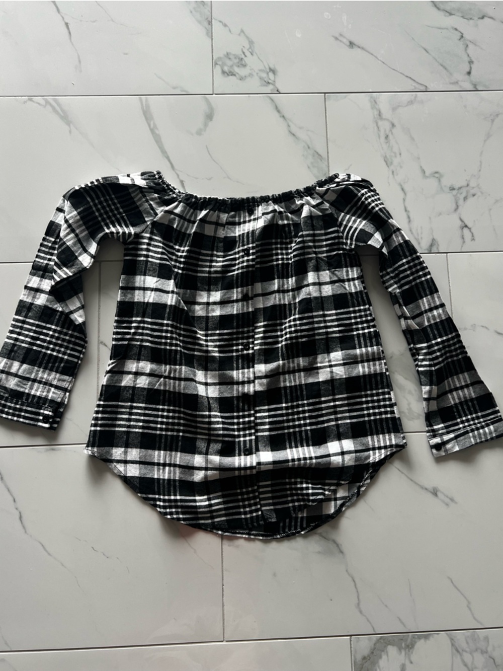 Black & White Plaid Off-Shoulder Top